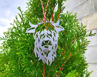 Highland Cow Christmas Tree Ornament - Rustic Metal Cattle Decor - Country Farmhouse Bauble - Cow Lover Gift