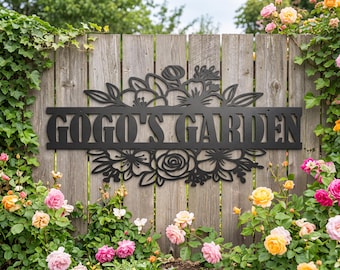 Personalized Floral Name Sign Custom Metal Flower Wall Decor Family Name Steel Sign Garden Gift