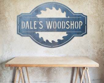 Personalized Woodshop Name Sign - Custom Saw Blade Metal Sign - Personalized Gifts - Wall Art - Metal Workshop Sign - Wall Decor