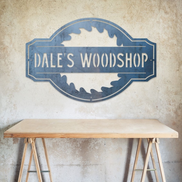 Personalized Woodshop Name Sign - Custom Saw Blade Metal Sign - Personalized Gifts - Wall Art - Metal Workshop Sign - Wall Decor