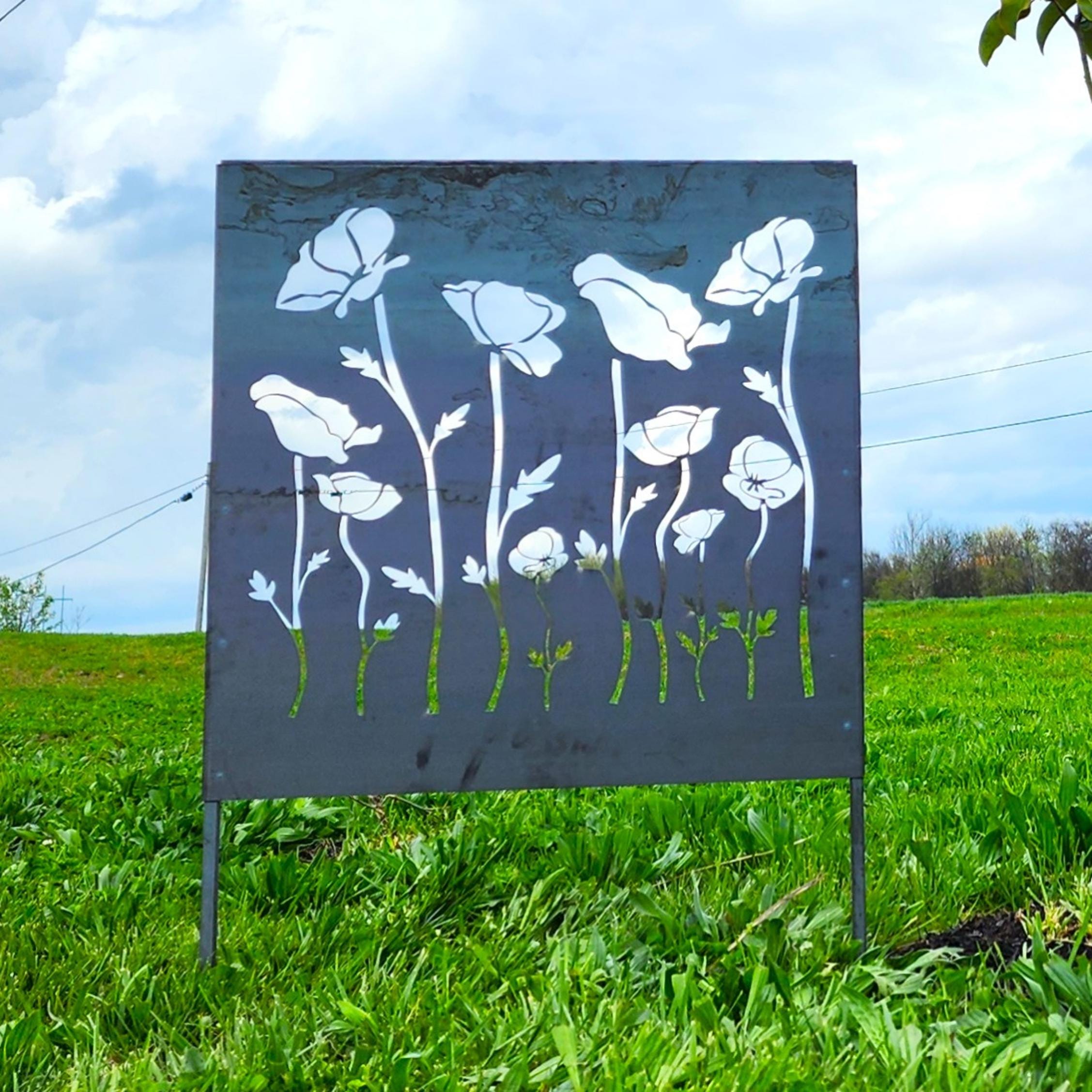 Poppy Flower Privacy Screen - Metal Privacy Screen - Furniture and Decor - Garden Decor - Outdoor Privacy Screen - Large Privacy Panel