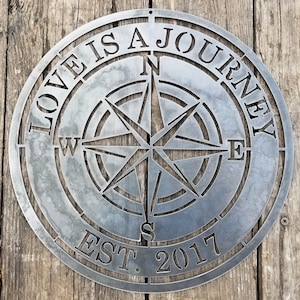 Personalized Compass Rose Metal Sign - Personalized Wedding Gift - Compass Rose Wall Art - Personalized Gifts - Love is a Journey