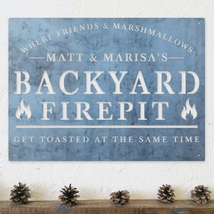 Personalized Backyard Firepit Metal Sign - Custom Backyard Home Decor - Custom Modern Patio Wall Art - Firepit Metal Sign