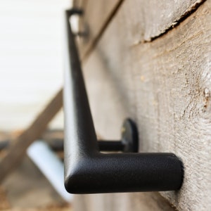 Skinny Round Metal Handrail with Square Returns - ADA Compliant Return Wall Mount Grab Rail - Modern Stair Rail