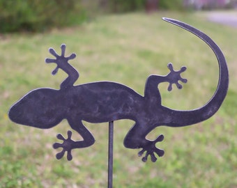 Ships in 2 Days | Metal Lizard Garden Stake - Steel Gardening Decor - Gecko Yard Art Marker - Free Shipping