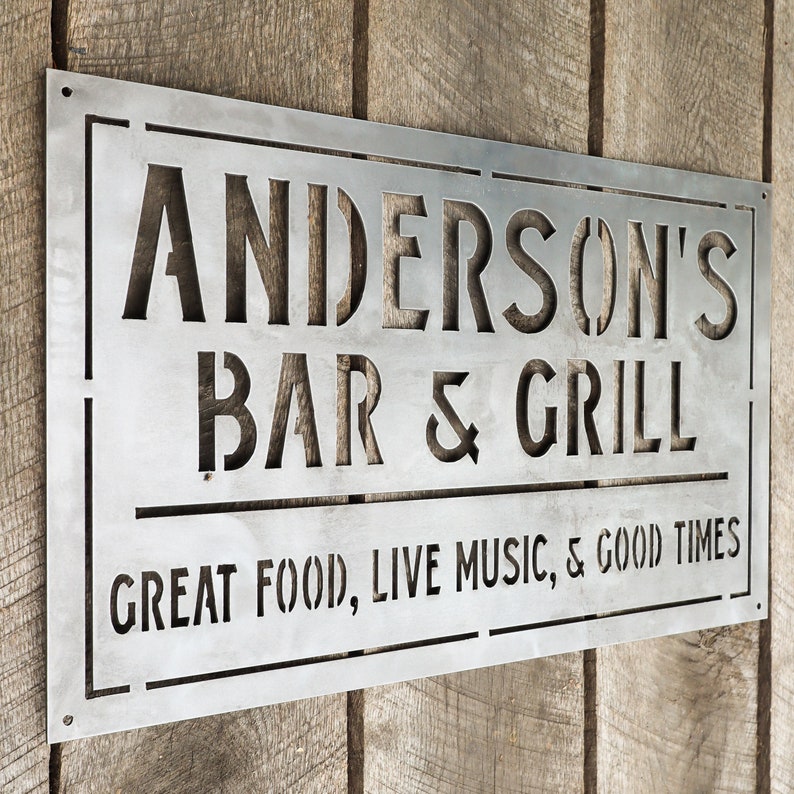 Personalized Metal Family Bar and Grill Sign Personalized Decor Wall Art Personalized Gifts Custom Metal Art Best Gifts image 1