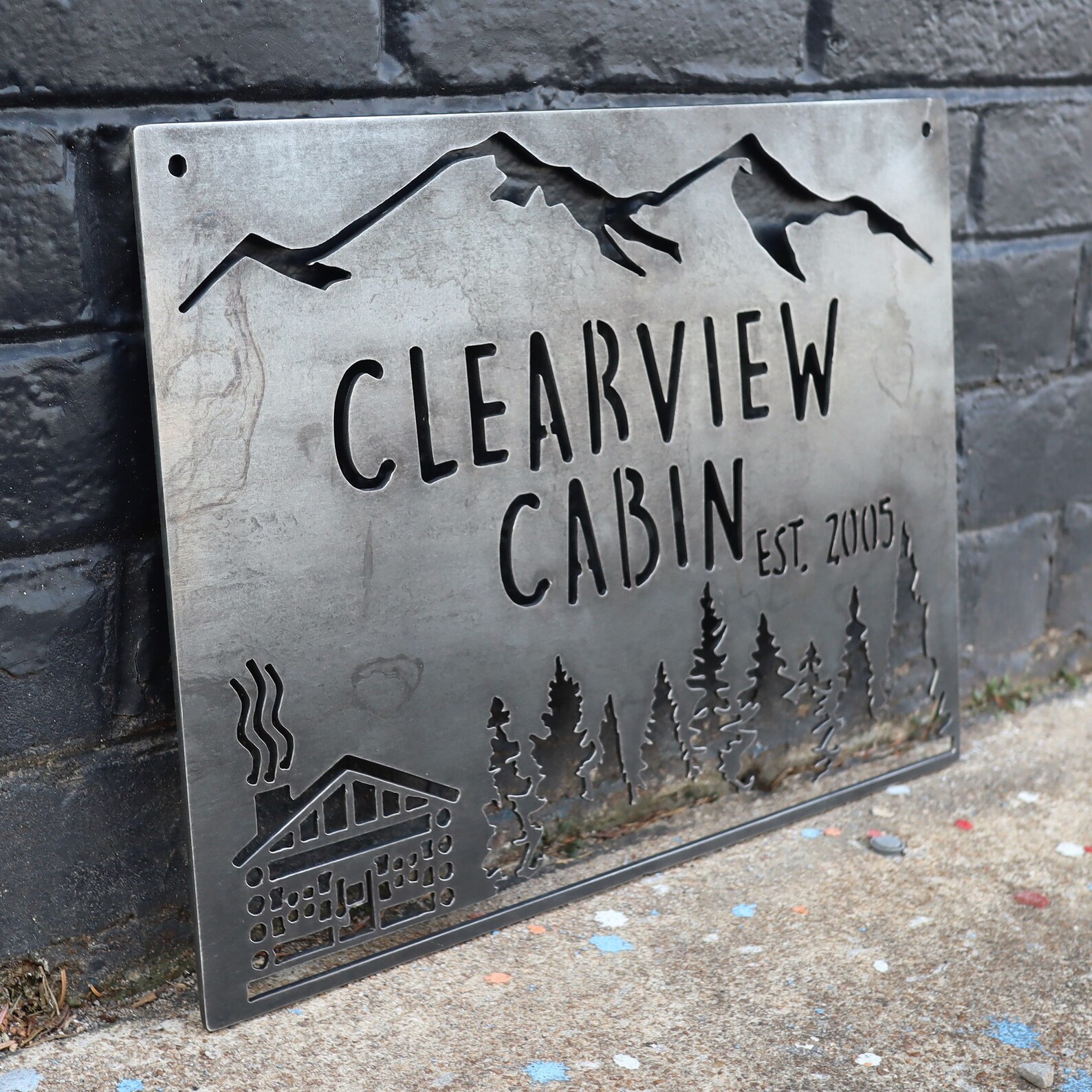 Personalized Rustic Metal Cabin Wilderness Sign Mountain Etsy