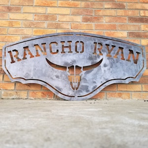 Longhorn Ranch Metal Sign - Longhorn Skull - Longhorn Decor - Personalized Gifts - Wall Art - Wall Decor - Cowboy - Saloon - Cattle - Rustic