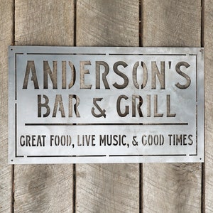 Personalized Metal Family Bar and Grill Sign Personalized Decor Wall Art Personalized Gifts Custom Metal Art Best Gifts image 2