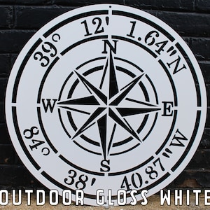 Personalized Compass Rose Metal Sign Personalized Gifts Wall Art Wall Decor Custom Coordinates Compass Rose Wall Art Home Gifts image 5