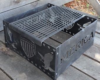 Steel Fire Pit Grill - Metal Outdoor Backyard Cooking Grate - Fourth of July Patio Camping Decor - Travel Camping Cooking - Free Shipping