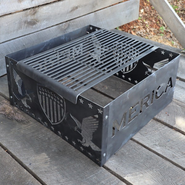 Steel Fire Pit Grill - Metal Outdoor Backyard Cooking Grate - Fourth of July Patio Camping Decor - Travel Camping Cooking - Free Shipping