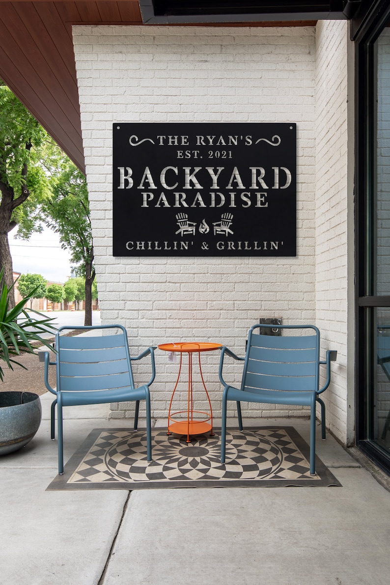 Backyard Paradise Metal Sign Custom Backyard Sign Etsy