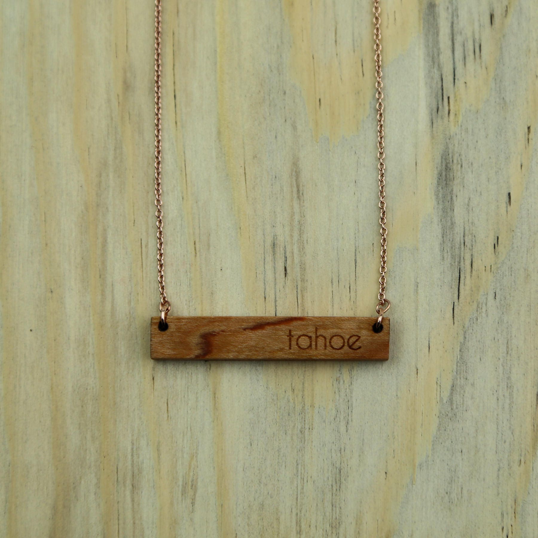 Wooden Bar Necklace / Tahoe Bar Necklace / Travel Gift / Wood Jewelry