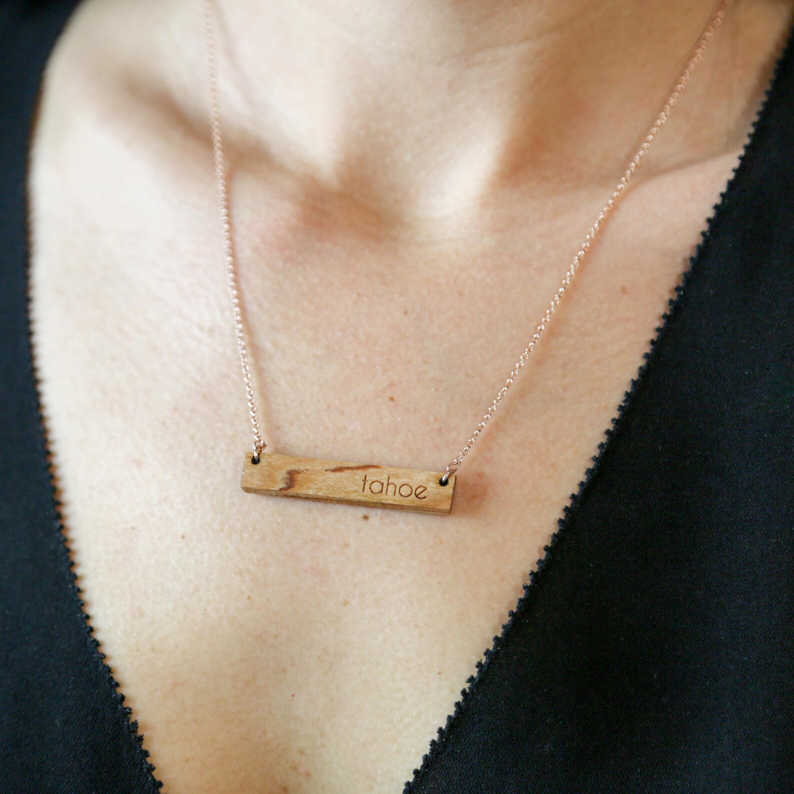 Wooden Bar Necklace / Tahoe Bar Necklace / Travel Gift / Wood Jewelry