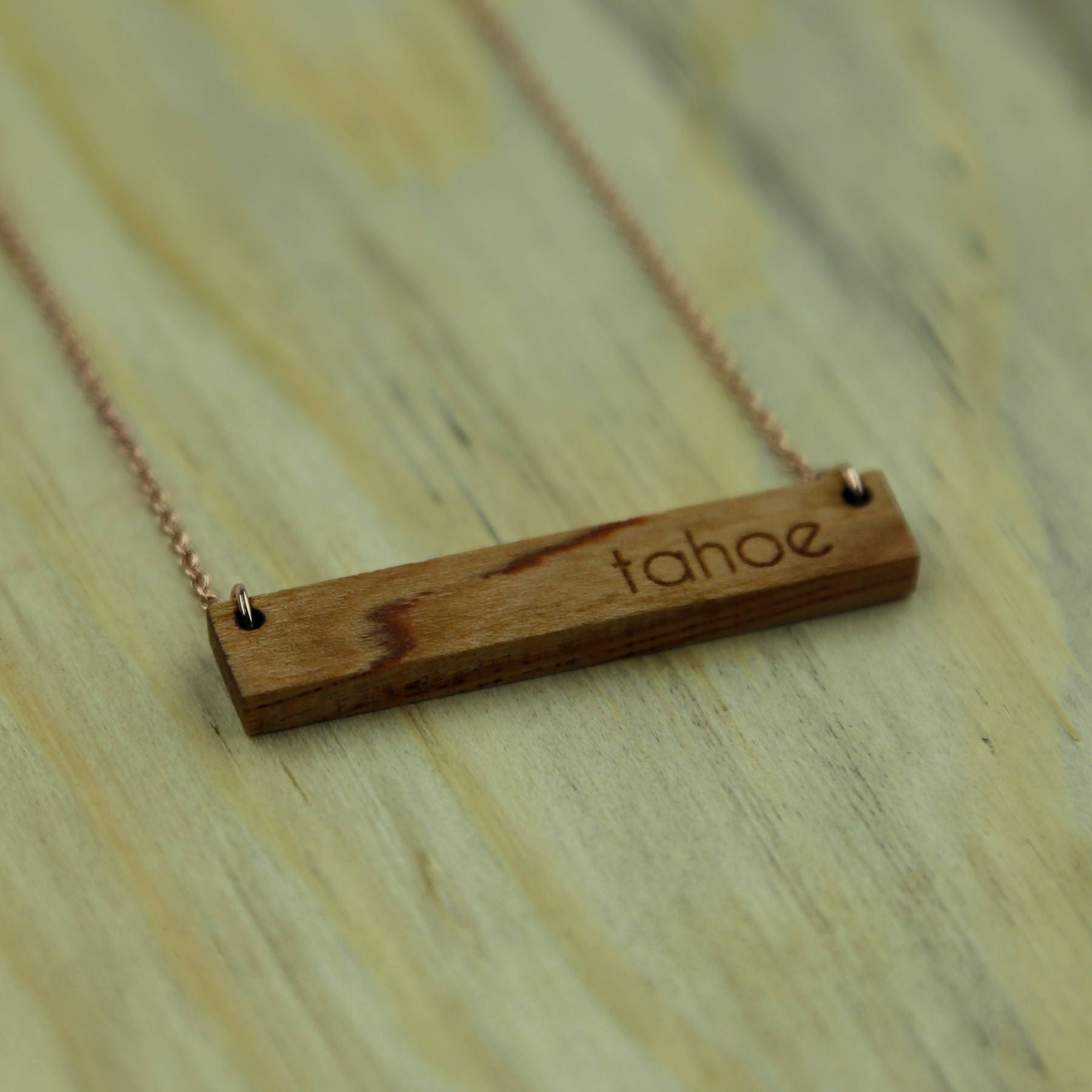 Wooden Bar Necklace / Tahoe Bar Necklace / Travel Gift / Wood Jewelry
