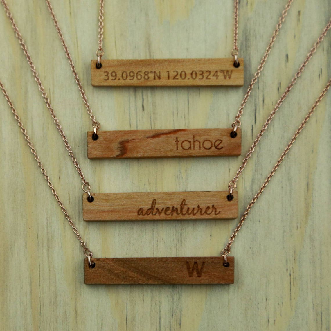 Wooden Bar Necklace / Tahoe Bar Necklace / Travel Gift / Wood Jewelry