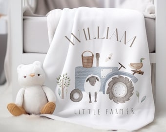 Personalisierte Minky Decke mit Traktor Design - weiches personalisiertes Baby Geschenk, 3 Größen, gemütliches Kinderzimmer Dekor, Bauernhof Kinderzimmer, benutzerdefinierte Baby Decke