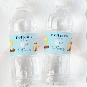 Étiquette de bouteille d&#39;eau de golf 1er anniversaire, trou dans une étiquette d&#39;eau de premier anniversaire, anniversaire de golf de maîtres, fête de golf 1er anniversaire, put put 1st