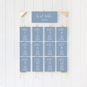 Dusty Blue Seating Chart Cards Template, Seating Chart Template, Wedding Seating Cards, Seating Chart Wedding, Boho Blue Instant Download