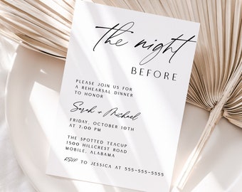 The Night Before Wedding Rehearsal Dinner Invitation, Minimalist Rehearsal Night Template, Instant Download, Printable Invite, Editable DIY