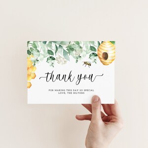 Tarjeta de agradecimiento de mamá a abeja bebé, editable Oh babee, padres a abeja, ducha de abeja de miel gracias plegada, plantilla imprimible, descarga instantánea