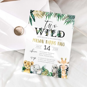 Two Wild Birthday Party Invitation, Safari Jungle Birthday Invite, Jungle Animal Party, Safari Party, Wild Animal Party, Second Birthday