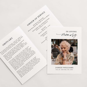 In Loving Memory Memorial Program for Funeral Service, Funeral Obituary, Celebration of Life Order of Service, Minimalist Funeral Program
