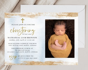 Christening Invitation Boy, Dedication Invitation, Communion Invite PDF,  Baptismal Printable Invitation Template, Baptism Invite, Corjl