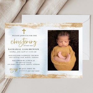Christening Invitation Boy, Dedication Invitation, Communion Invite PDF,  Baptismal Printable Invitation Template, Baptism Invite, Corjl