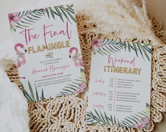 Final Flamingle Bachelorette Party Invitation and Itinerary, Let's Flamingle Bach Invite, Tropical Bachelorette Invite, Summer Aloha Bach