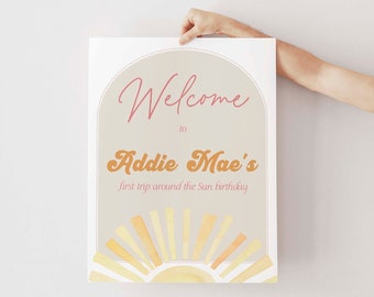 Erste Reise um die Sonne Willkommensschild | Unser kleiner Sonnenschein | Sonnenschein Willkommen Poster | Du bist mein Sonnenschein | Boho Sun Birthday Party Schild