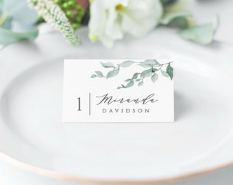 Watercolor Greenery Place Cards Template, Printable Place Cards,  Wedding Place Cards, Escort Cards,  Place Card Wedding, Place Cards, PDF