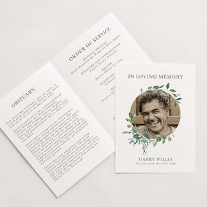 In Loving Memory Memorial Program for Funeral Service, Funeral Obituary, Celebration of Life Order of Service, Greenery Funeral Program