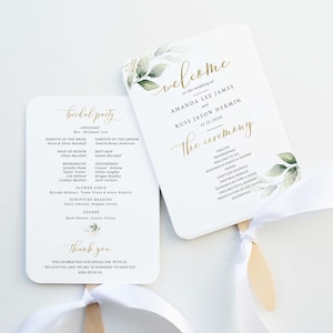 Printable Wedding Fan Program, Greenery Wedding Fan Template, Printable Order of Service Fan, Greenery Wedding, DIY Ceremony Program