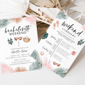 Tropical Bachelorette Party Invitation and Itinerary, Beach Bachelorette Party, Toes in the Sand Bachelorette Invite, Summer Aloha Bach