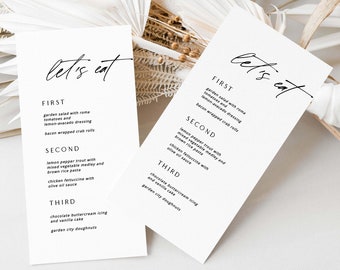 Modèle de menu de mariage minimaliste imprimable, Cartes de menu de mariage ou de douche, Téléchargement instantané, Menu bricolage modifiable, Menu modifiable, Templett PDF