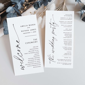 Minimalist Wedding Program Template, Program for Wedding, Modern Order of Service, Timeline Ceremony Program Template, Instant Download