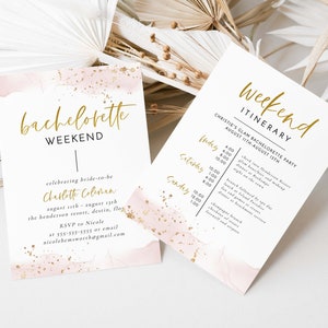 Pink Blush and Gold Bachelorette Party Invitation and Itinerary, Glam Bachelorette Party Invite, Hot Glam Bach Party, Bachelorette Weekend