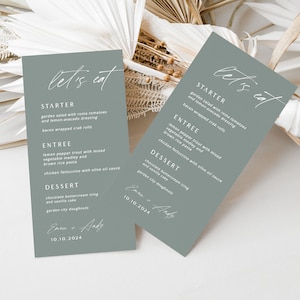 Sage Green Wedding Menu Printable, Wedding Menu Template, Modern Menu Card, Menu Printable, Dinner Menu, Editable Template, Instant Download