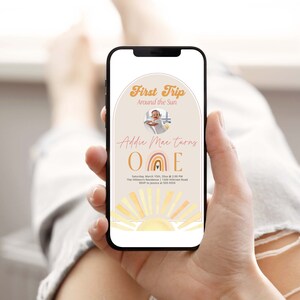 First Trip Around The Sun Editable Evite | Our Little Sunshine Turns One | Sunshine Digital Invite | Boho Sunshine | You Are My Sunshine
