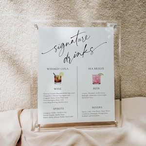 Signature Drink Bar Menü Zeichen | His and Hers Bar Zeichen | Minimalistisches Bar Menü Poster | Signature Cocktail Hochzeit Zeichen | Bearbeitbare Vorlage