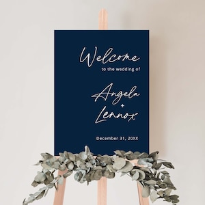 Navy Blue Welcome Sign, Printable Wedding Sign, Reception Sign Wedding, Welcome Sign Template, Instant Download, Templett, Editable PDF