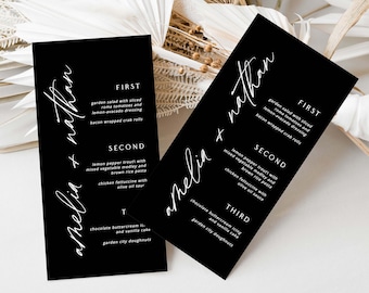 Printable Wedding Menu Template in Black, Wedding or Shower Menu Cards, Instant Download, Editable DIY Menu, Editable Menu, Templett PDF