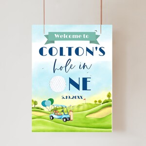 Golf Hole In One First Birthday Welcome Sign, Boy Birthday Welcome Poster, 1st Birthday Golf Party, Golf  Decor, Golf Birthday, Par-tee Sign