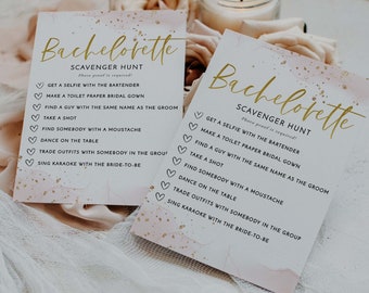 Bachelorette Scavenger Hunt Game, Bachelorette Party Game, Blush Pink and Gold Bach DIY, Bachelorette Scavenger Game, Printable Game