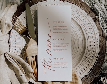 Terracotta Wedding Menu, Modern Menu Cards, Minimalist Menu Template, Baby Shower Menu, Baptism Menu, Birthday Menu, Editable Template