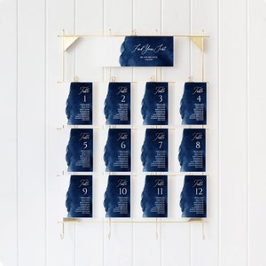 Cartes de plan de siège bleu marine, modèle de plan de siège aquarelle, cartes de siège de mariage, mariage de plan de siège, téléchargement de modèle modifiable