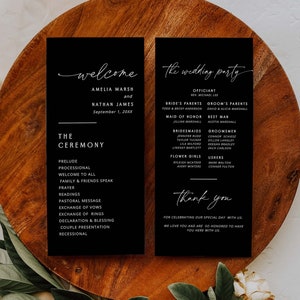 Plantilla de programa de boda minimalista, programa para boda, orden de servicio moderno, plantilla de programa de ceremonia de línea de tiempo, descarga instantánea