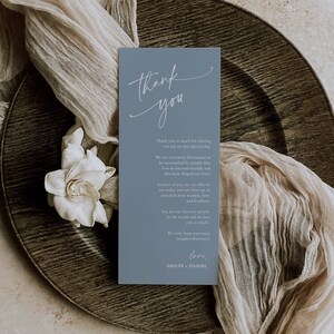 Dusty Blue Hochzeit Tisch Danke Vorlage, Danke Serviette Notiz, druckbare Danke, Gedeck Danke, bearbeitbar Sofort Download